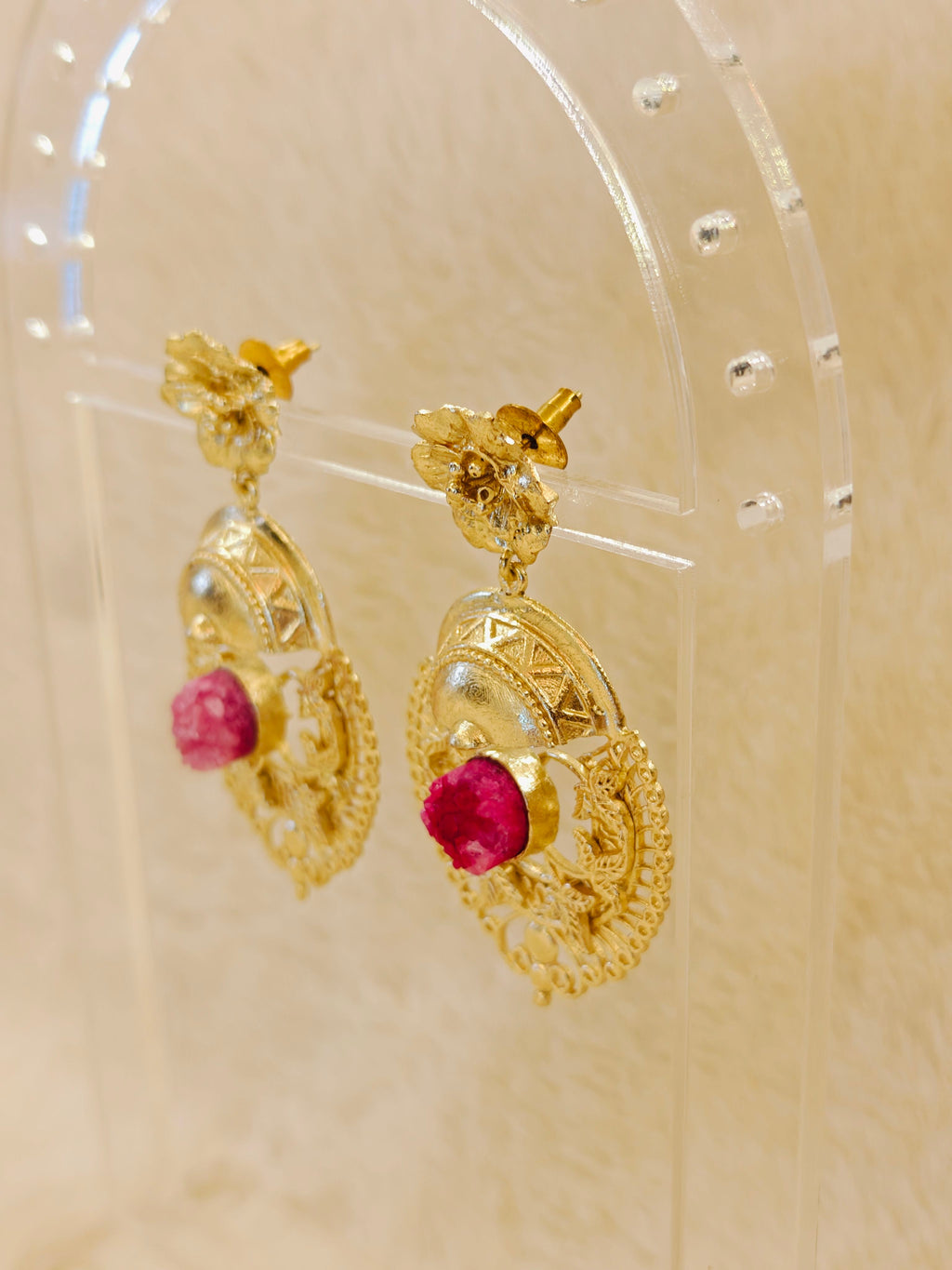 18 Kt Gold Plated Egypt Pink earring Semi Precious stone