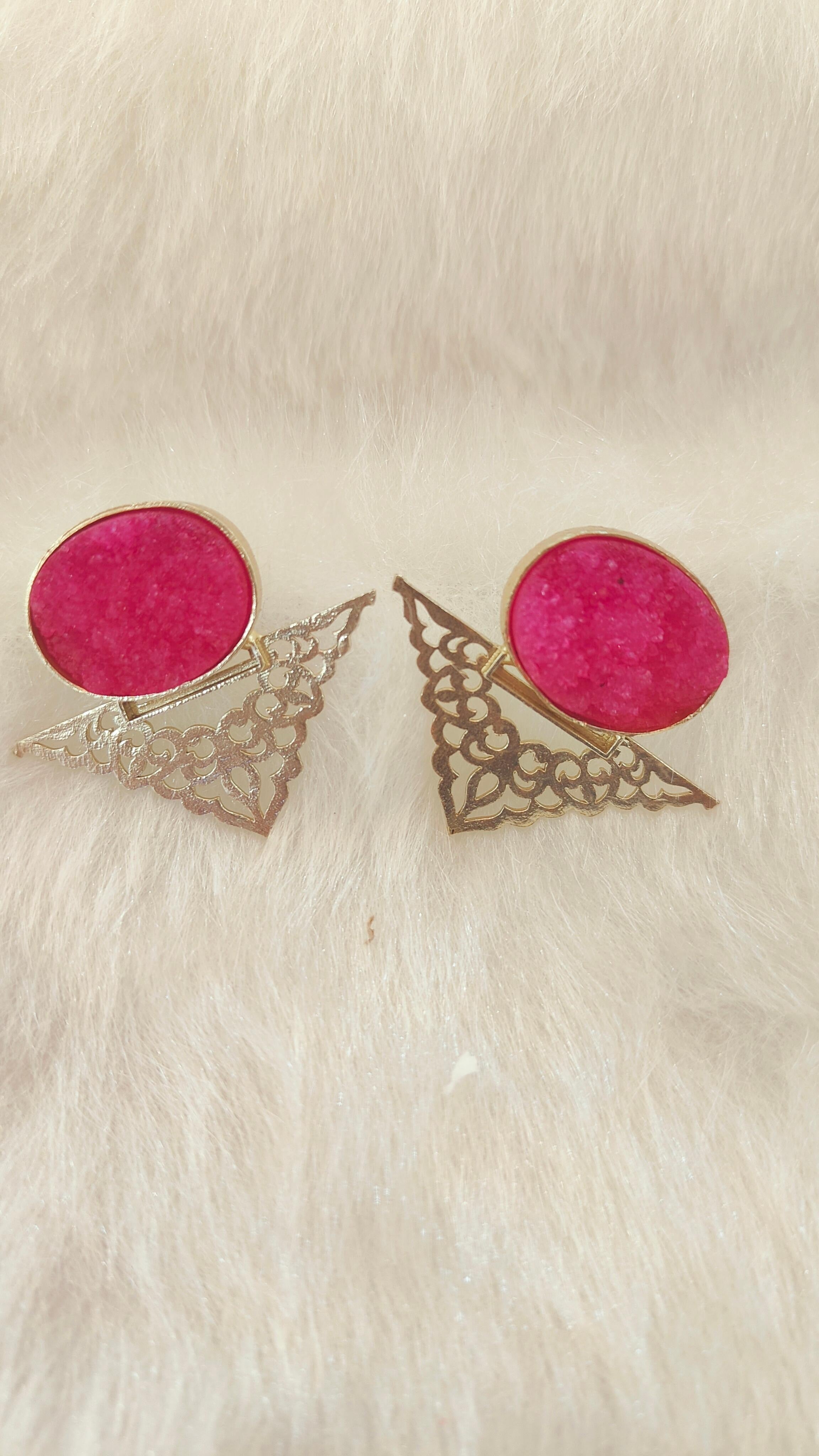 18 Kt Gold Plated pink druzy triangle earring Semi Precious stone