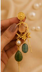 Sage Lagoon Earrings - 18 Kt Gold Pated - Decorated with Semi precious stones - Perfect for all occasions