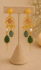 Sage Lagoon Earrings - 18 Kt Gold Pated - Decorated with Semi precious stones - Perfect for all occasions