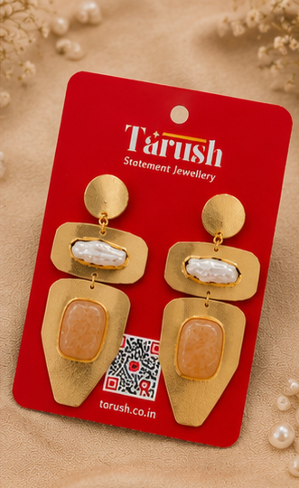 Desert Pearl Earrings - 18 Kt Gold Pated - Decorated with Precious stones to get that elegant look - Perfect for all occasions