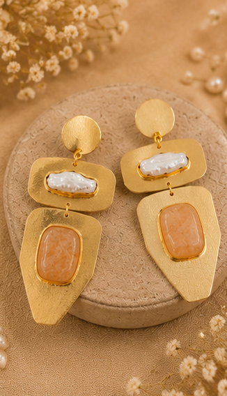 Desert Pearl Earrings - 18 Kt Gold Pated - Decorated with Precious stones to get that elegant look - Perfect for all occasions