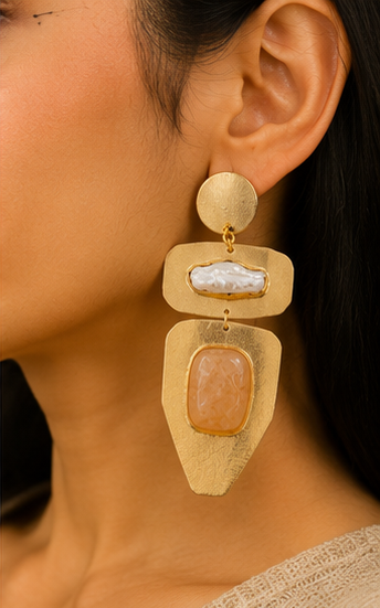 Desert Pearl Earrings - 18 Kt Gold Pated - Decorated with Precious stones to get that elegant look - Perfect for all occasions