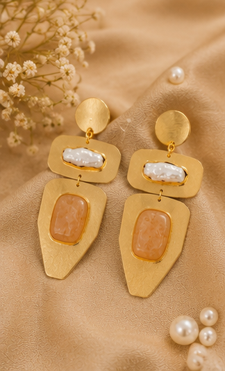 Desert Pearl Earrings - 18 Kt Gold Pated - Decorated with Precious stones to get that elegant look - Perfect for all occasions