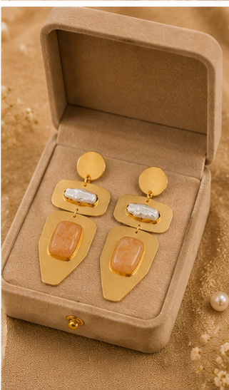 Desert Pearl Earrings - 18 Kt Gold Pated - Decorated with Precious stones to get that elegant look - Perfect for all occasions