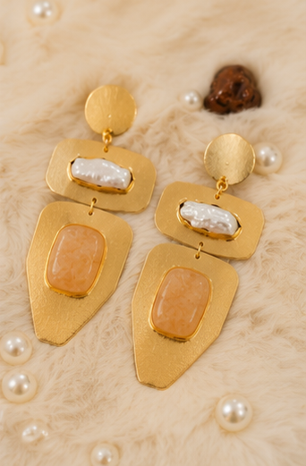 Desert Pearl Earrings - 18 Kt Gold Pated - Decorated with Precious stones to get that elegant look - Perfect for all occasions