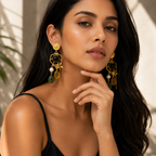 Midnight Bloom Earrings - 18 Kt Gold Pated - Decorated with Semi precious stones - Perfect for all occasions