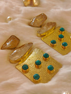 18 Kt Gold Plated Turquoise earring with square dangler - Make a Statement Semi Precious stone