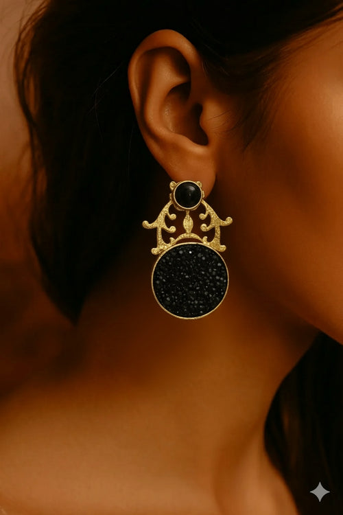 18 Kt Gold Plated Black Druzy earring - Perfect For Your Office Look Semi Precious stone