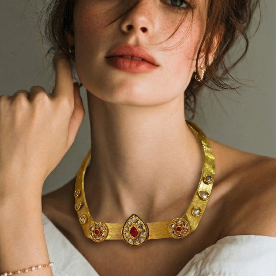 18 Kt Gold Plated Square hasli Semi Precious stone