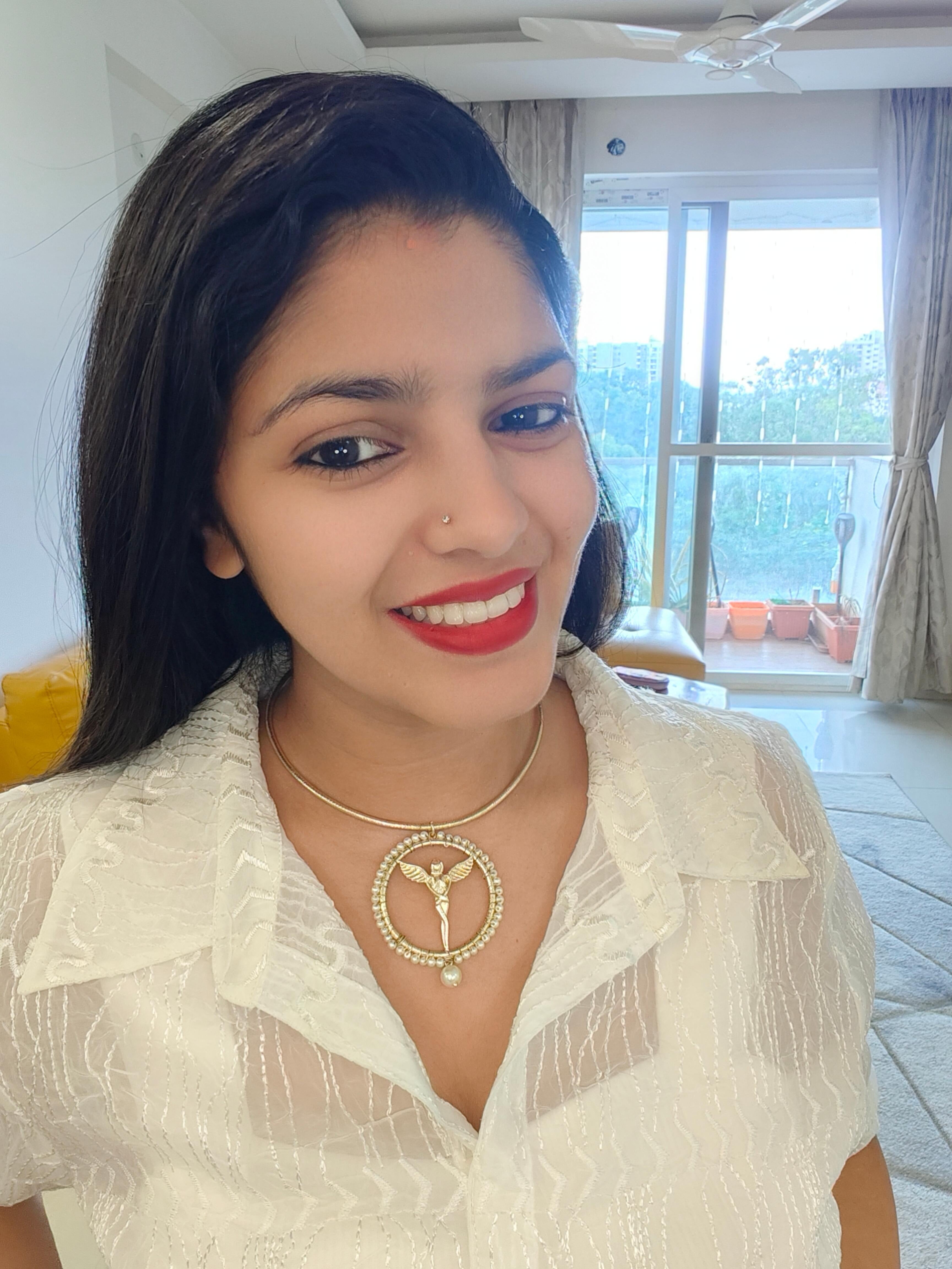 18 Kt Gold Plated Hasli with angel pendant Semi Precious stone