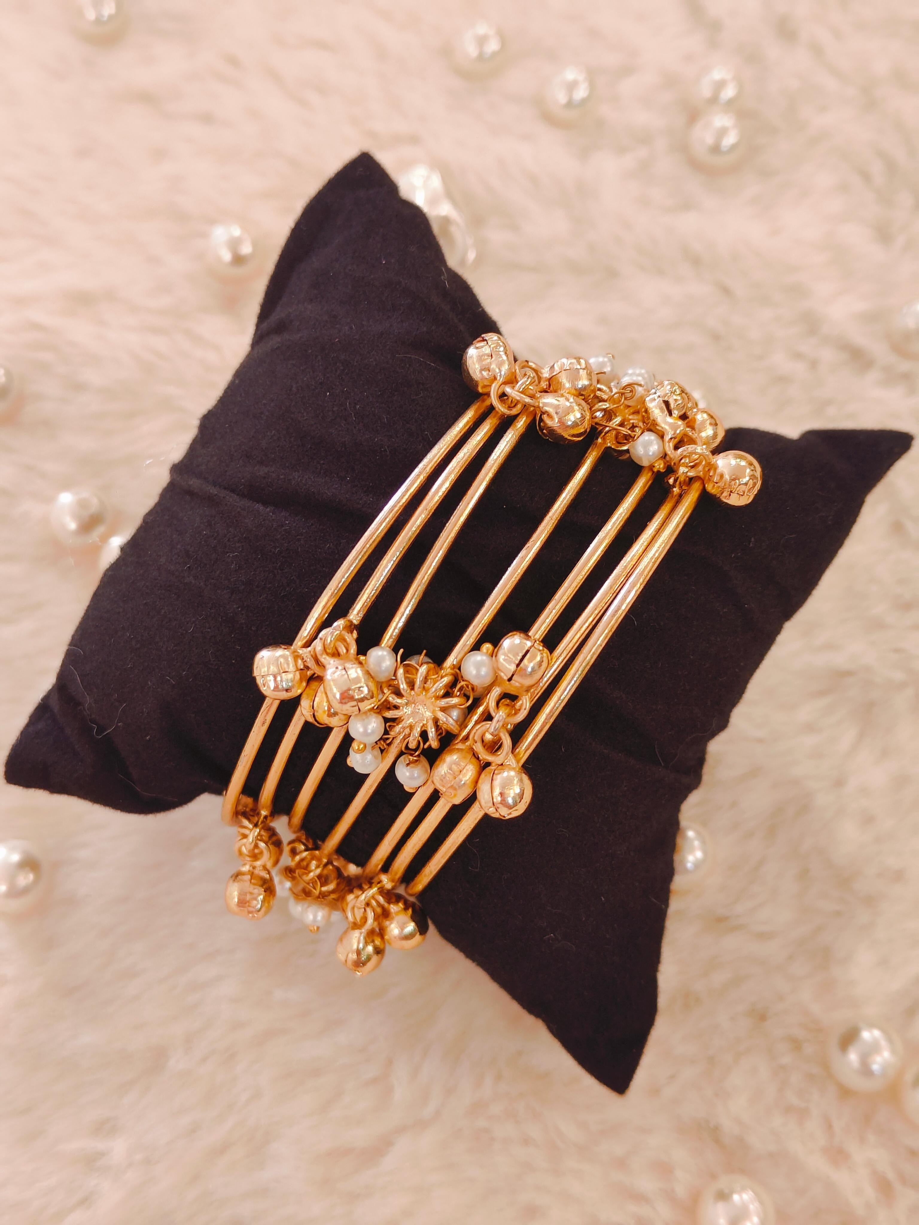 18 Kt Gold Plated Ghunroo kada Semi Precious stone