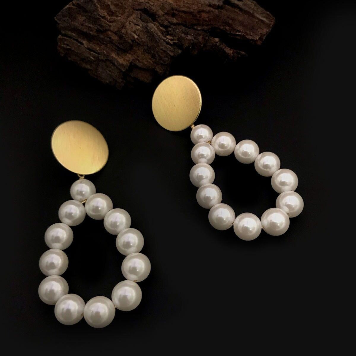 18 Kt Gold Plated - Classic white pearl earrings - Pearl earring - Look Fabulous Everyday