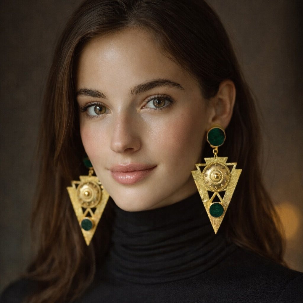 18 Kt Gold Plated Triangle Green Earring Semi Precious stone