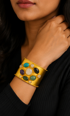 Imperial Gemstone Cuff - 18 Kt Gold Pated - Decorated with Precious Stones - Perfect for all occasions - Adjustable and anti tarnish