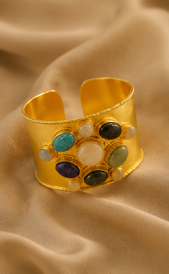 Imperial Gemstone Cuff - 18 Kt Gold Pated - Decorated with Precious Stones - Perfect for all occasions - Adjustable and anti tarnish