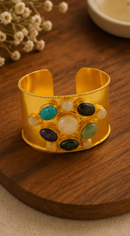 Imperial Gemstone Cuff - 18 Kt Gold Pated - Decorated with Precious Stones - Perfect for all occasions - Adjustable and anti tarnish