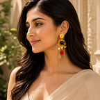 Ruby Noir Earrings - 18 Kt Gold Pated - Decorated with Semi precious stones - Perfect for all occasions