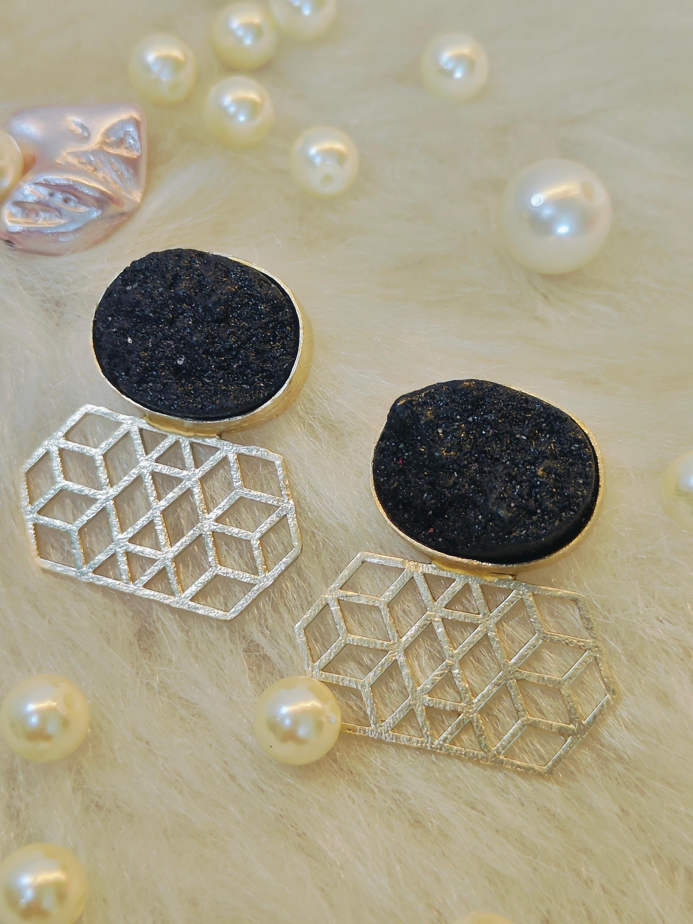 18 Kt Gold Plated Brass Earrings with a black semi-precious stone—lightweight  - Perfect for Your Office Wear Semi Precious stone