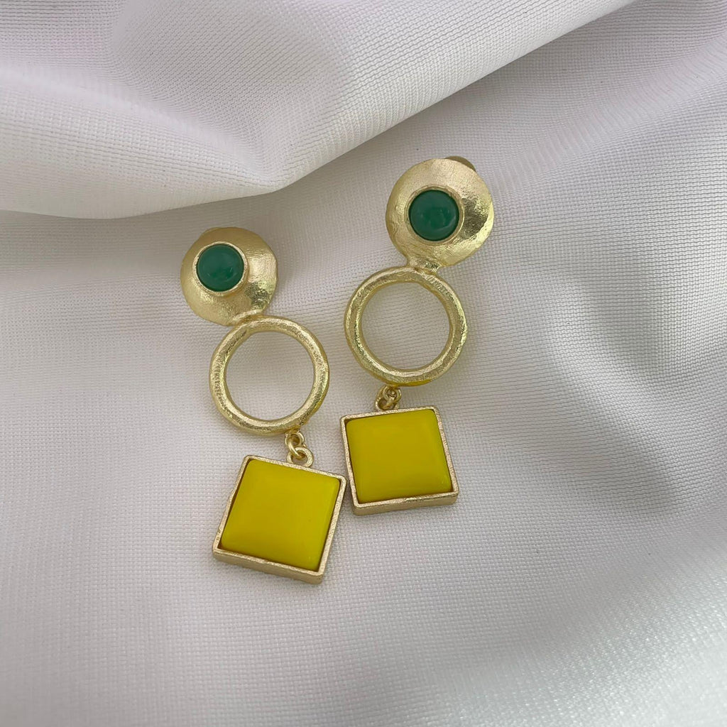 18 Kt Gold Plated neon green earring Semi Precious stone