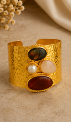 Regal Stone Cuff - 18 Kt Gold Pated - Perfect for all occasions - Adjustable and anti tarnish