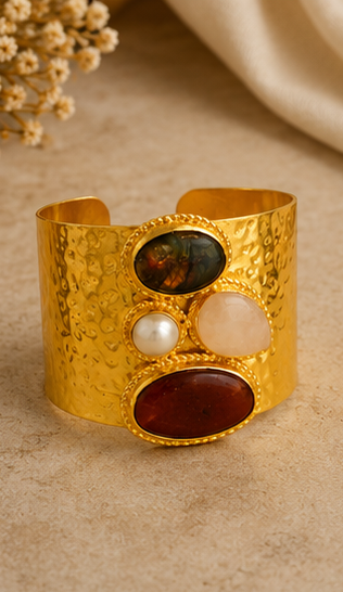 Regal Stone Cuff - 18 Kt Gold Pated - Perfect for all occasions - Adjustable and anti tarnish