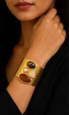 Regal Stone Cuff - 18 Kt Gold Pated - Perfect for all occasions - Adjustable and anti tarnish