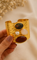 Regal Stone Cuff - 18 Kt Gold Pated - Perfect for all occasions - Adjustable and anti tarnish