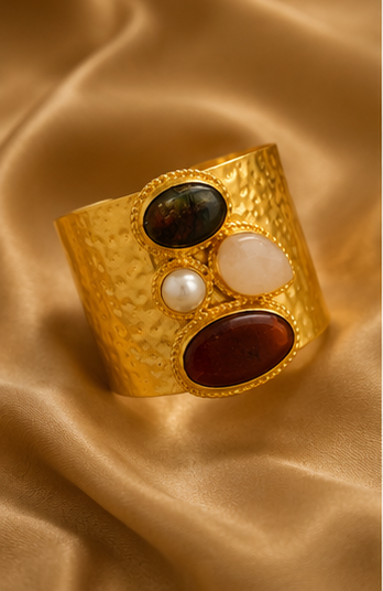 Regal Stone Cuff - 18 Kt Gold Pated - Perfect for all occasions - Adjustable and anti tarnish