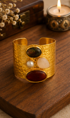Regal Stone Cuff - 18 Kt Gold Pated - Perfect for all occasions - Adjustable and anti tarnish