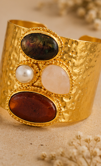 Regal Stone Cuff - 18 Kt Gold Pated - Perfect for all occasions - Adjustable and anti tarnish