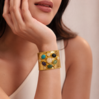 Imperial Gemstone Cuff - 18 Kt Gold Pated - Decorated with Precious Stones - Perfect for all occasions - Adjustable and anti tarnish