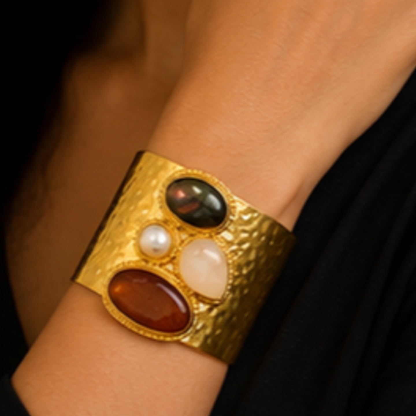 Regal Stone Cuff - 18 Kt Gold Pated - Perfect for all occasions - Adjustable and anti tarnish