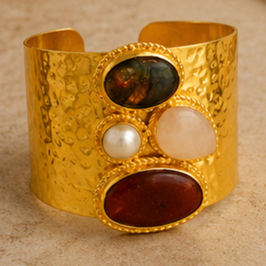 Regal Stone Cuff - 18 Kt Gold Pated - Perfect for all occasions - Adjustable and anti tarnish