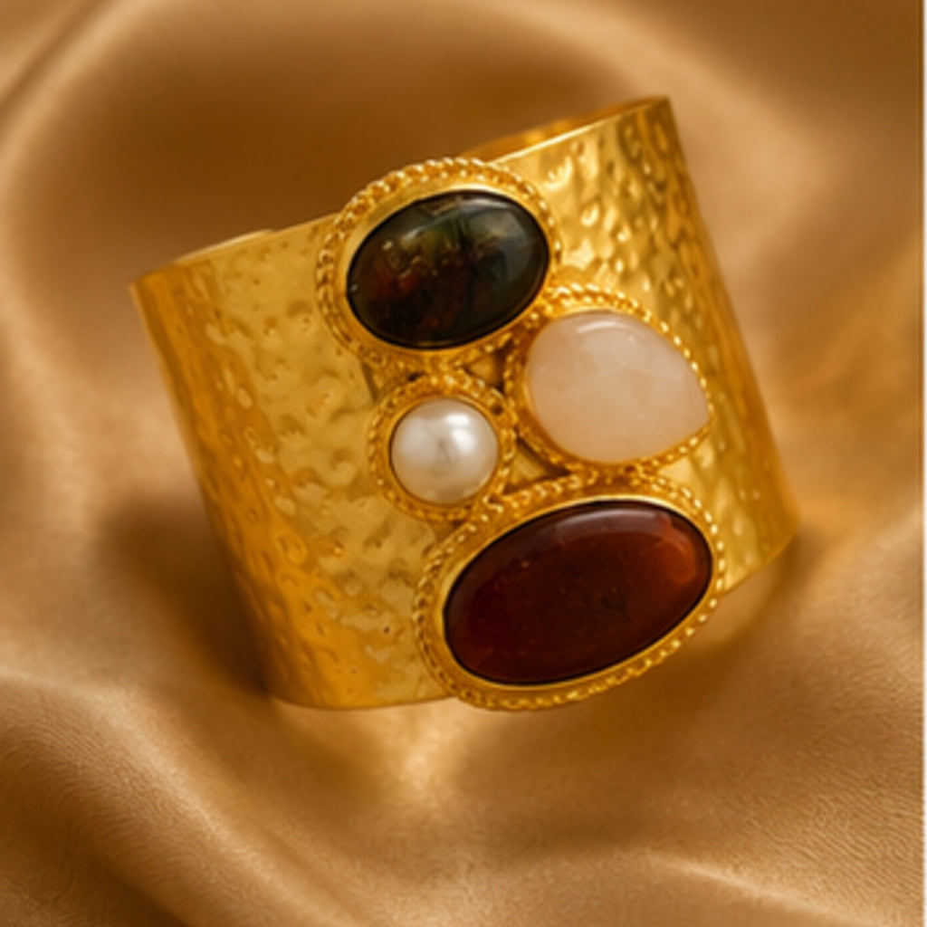 Regal Stone Cuff - 18 Kt Gold Pated - Perfect for all occasions - Adjustable and anti tarnish