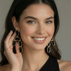 18 Kt Gold Plated Brass - Black A Symmetrical Earring - Perfect for Your Paries