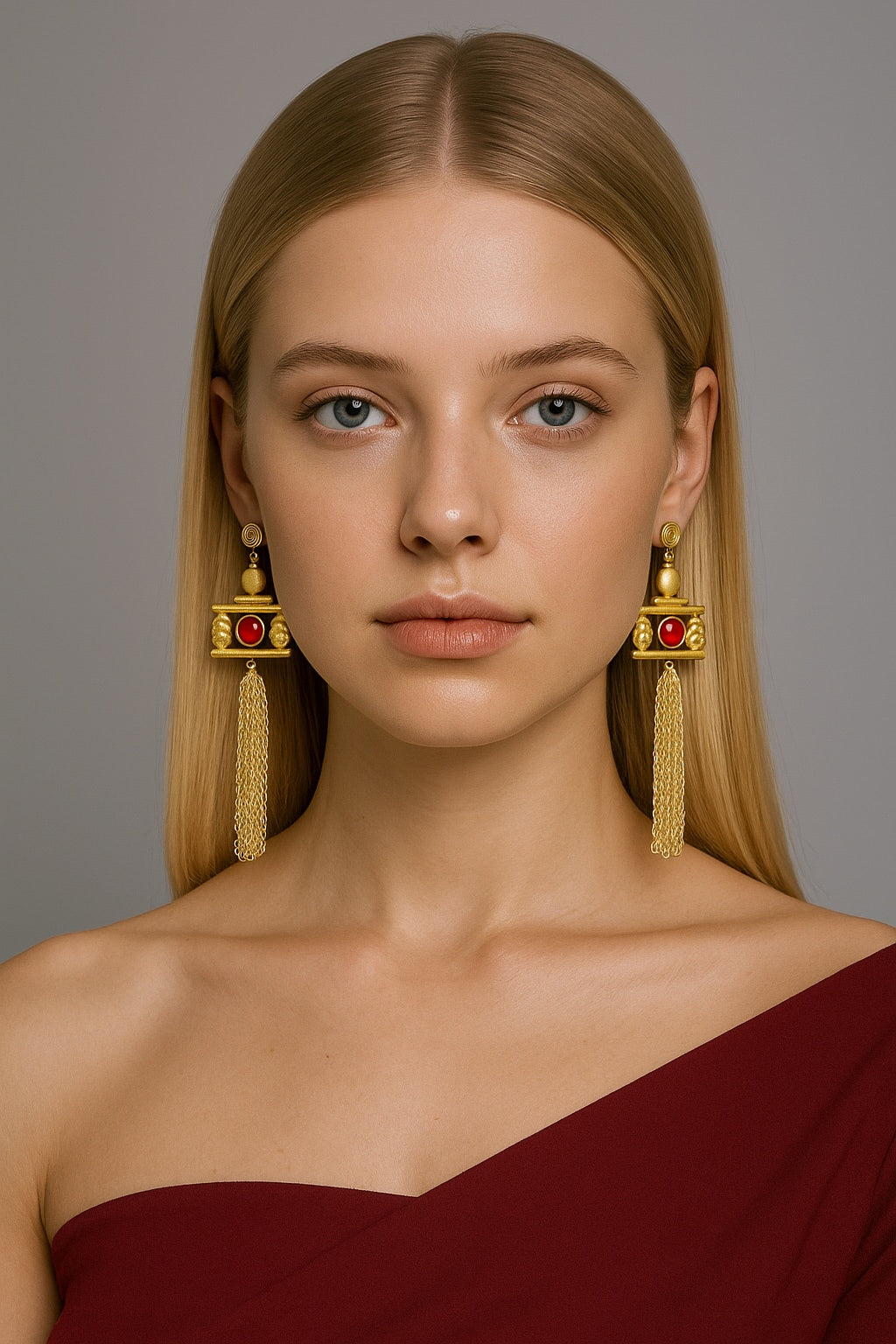 18 Kt Gold Plated Buddha red earring Semi Precious stone