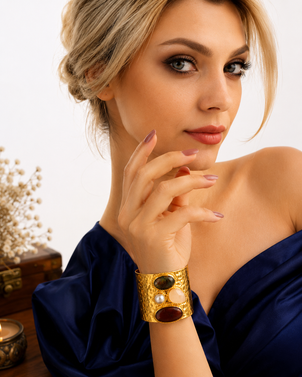 Regal Stone Cuff - 18 Kt Gold Pated - Perfect for all occasions - Adjustable and anti tarnish