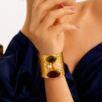Regal Stone Cuff - 18 Kt Gold Pated - Perfect for all occasions - Adjustable and anti tarnish