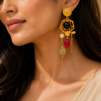 Ruby Noir Earrings - 18 Kt Gold Pated - Decorated with Semi precious stones - Perfect for all occasions