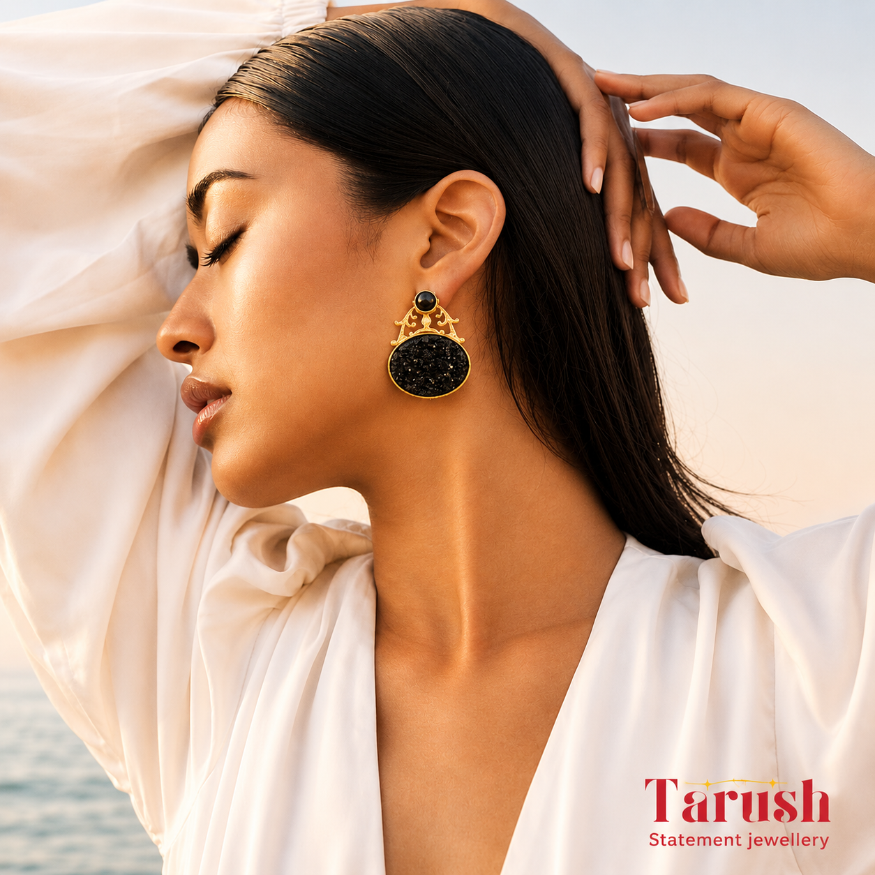 18 Kt Gold Plated Black Druzy earring - Perfect For Your Office Look Semi Precious stone