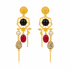 Ruby Noir Earrings - 18 Kt Gold Pated - Decorated with Semi precious stones - Perfect for all occasions