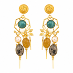 Ocean Mist Earrings - 18 Kt Gold Pated - Decorated with Semi precious stones - Perfect for all occasions