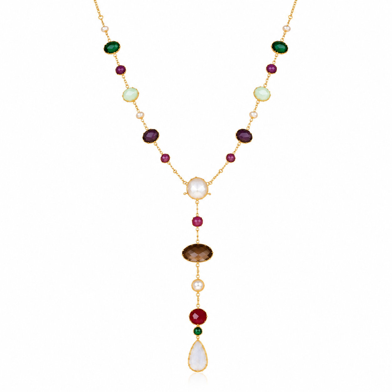 Celestial Cascade Necklace - Multicolour Stones - 18 Kt Gold Plated - decorated with Precious Stones