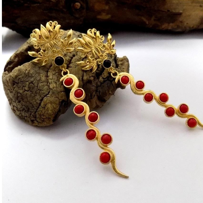 18 Kt Gold Plated snake earring Semi Precious stone