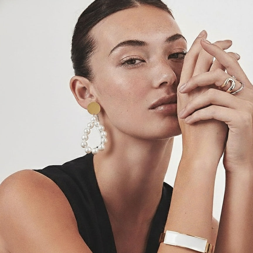 18 Kt Gold Plated - Classic white pearl earrings - Pearl earring - Look Fabulous Everyday