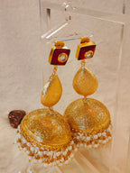 18 Kt Gold Plated Red big Jhumka Semi Precious stone