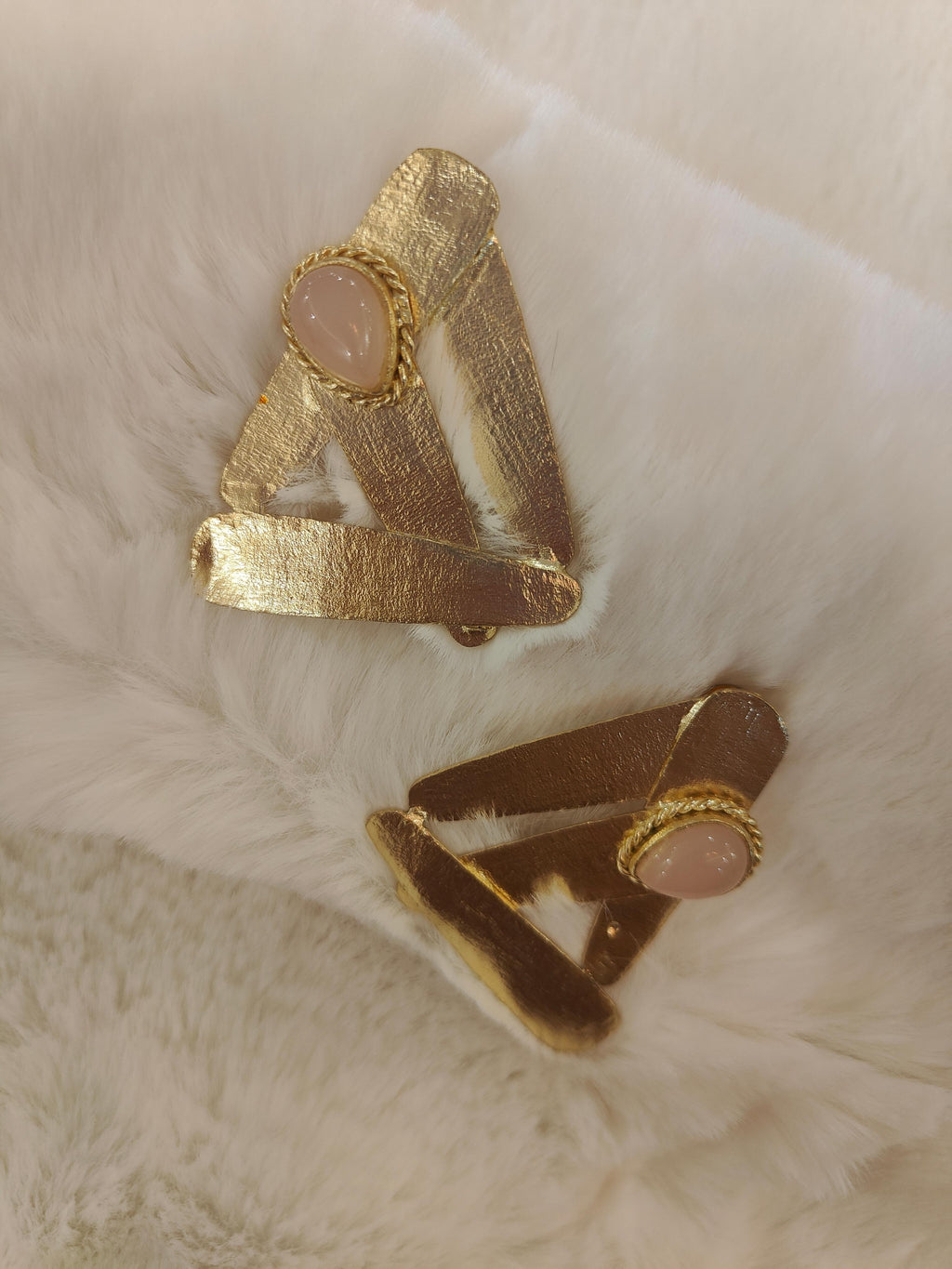 18 Kt Gold Plated Pink abstract triangle earring Semi Precious stone