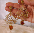 18 Kt Gold Plated one stone hanging earring Orange - Semi Precious stone