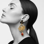 18 Kt Gold Plated Red and Black Earring - Make a Statement Semi Precious stone